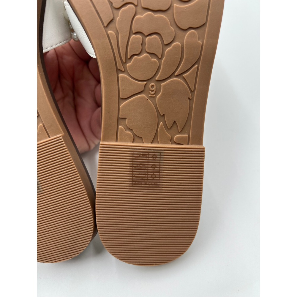 Centro Point Womens Pearl Flat Sandals White H Strap Slide Size 9 C16117-PRL - Picture 5 of 9